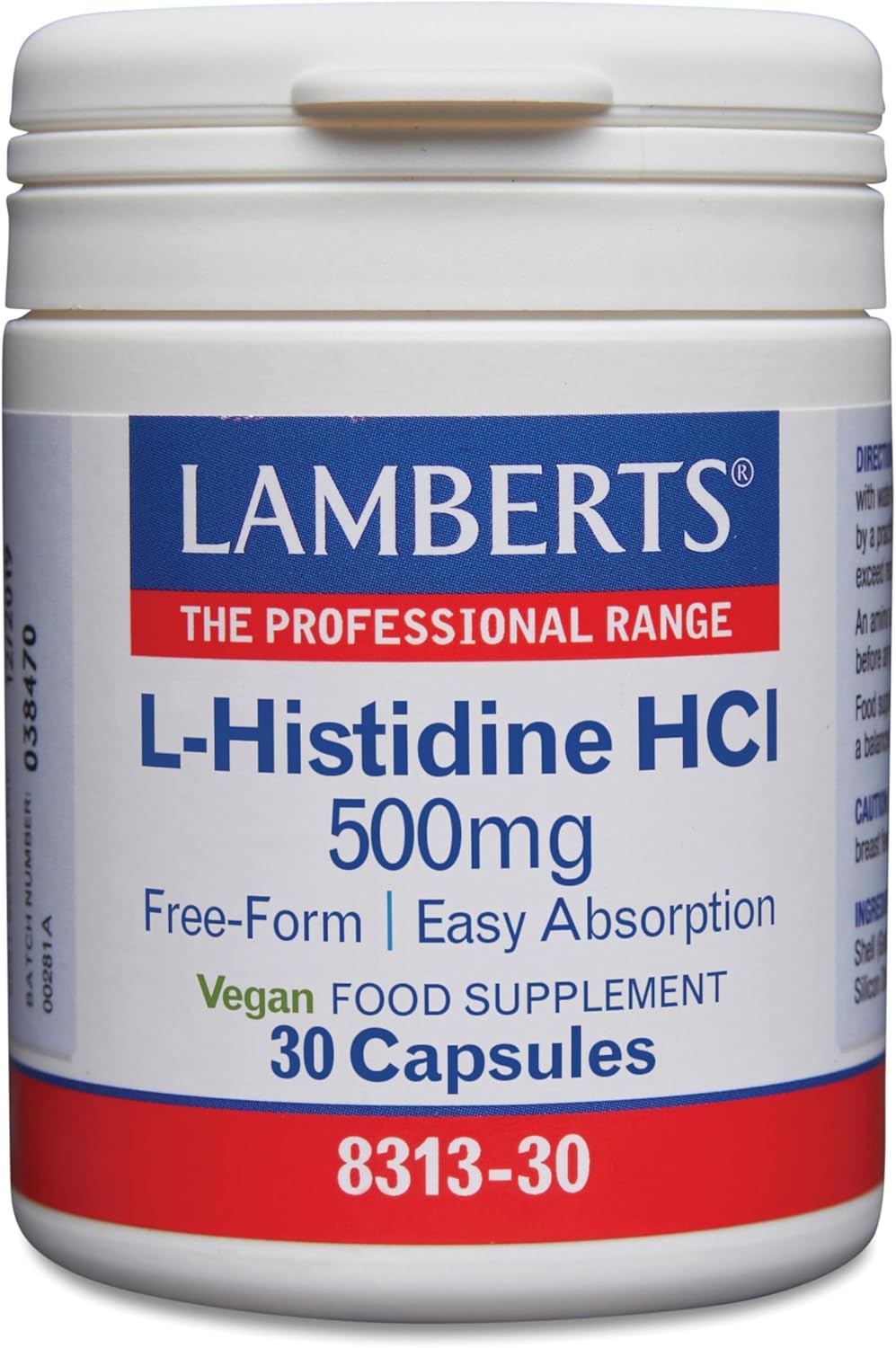 L-Histidina HCl 500 mg - 30 Cápsulas