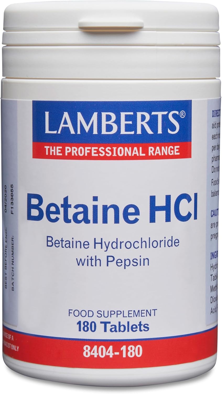 Betaína HCl 324 mg y Pepsina 5 mg - 180 Tabletas