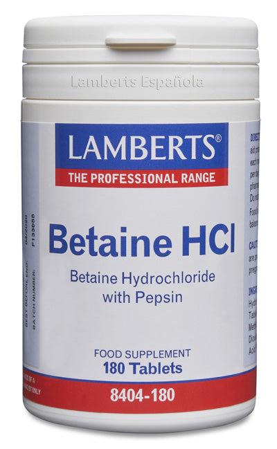 Betaína HCl 324 mg y Pepsina 5 mg - 180 Tabletas